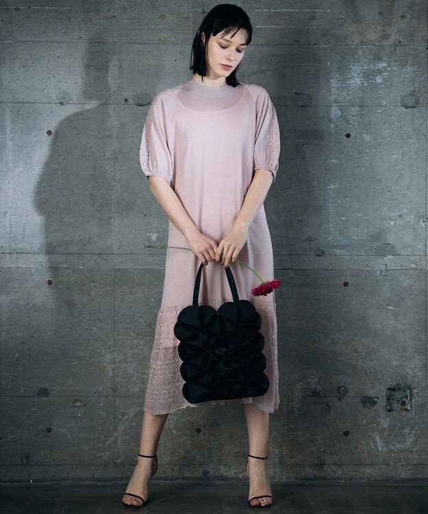 自由区 【カトリエムブーケ】Un pull en dentelle シアーニットワンピース ライトピンク