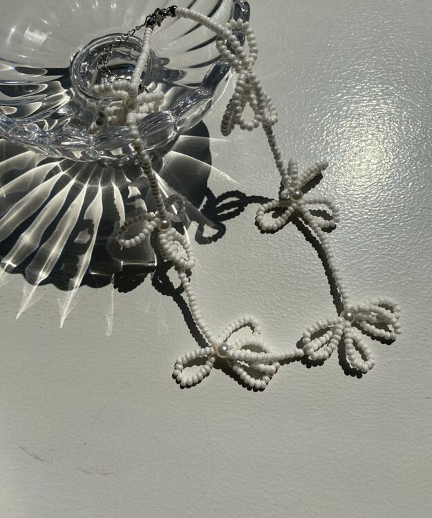 WEGO Lフラワービーズネックレス オフホワイト