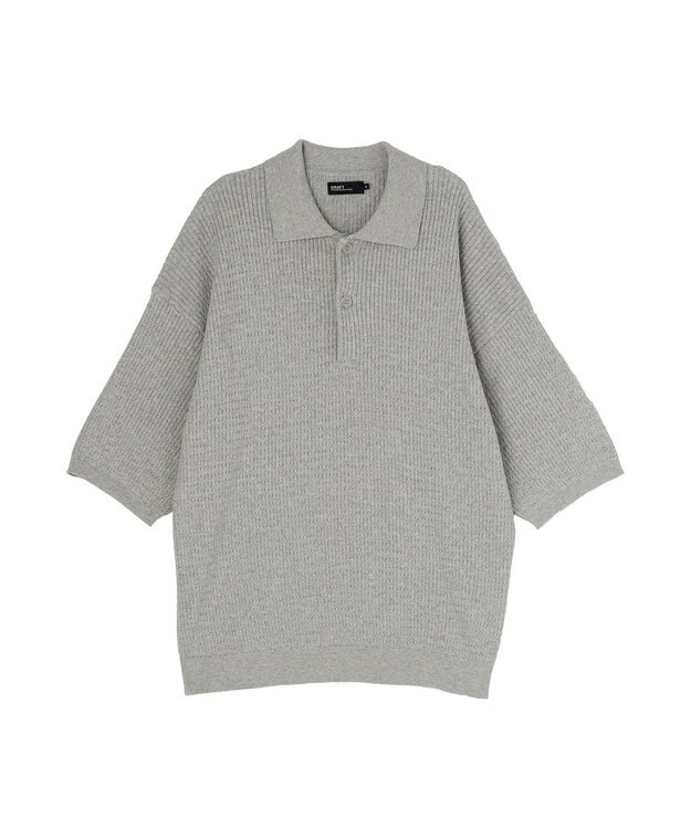 CRAFT STANDARD BOUTIQUE 透かし編み半袖ニットポロシャツ Gray