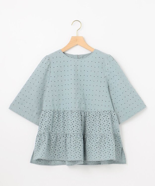 組曲 S エンブロイダリーレースフリル ブラウス スモーキーミント系