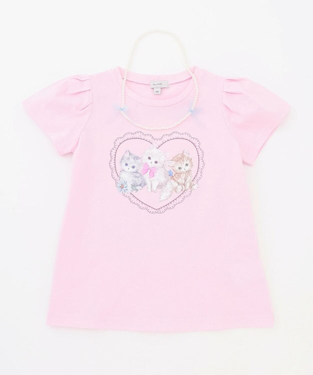ANY KIDS ネックレス付き ネコTシャツ ピンク