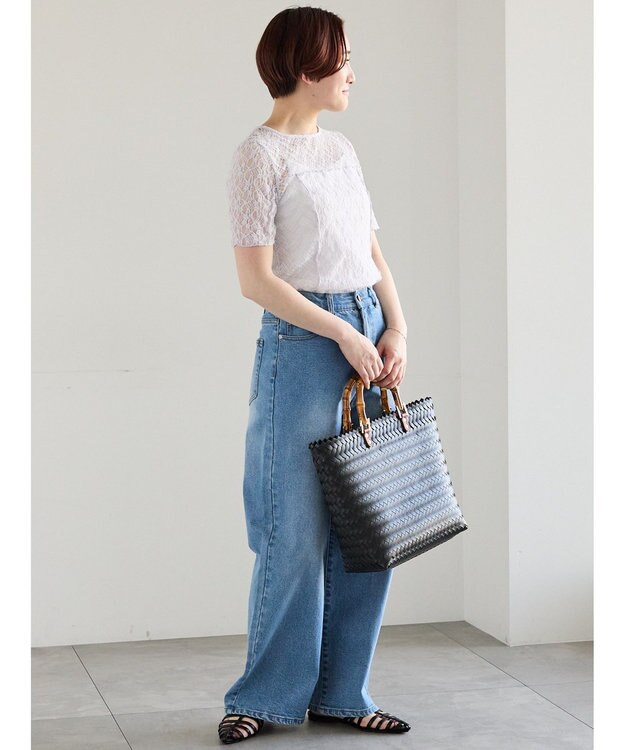 Te chichi パッチワークレース5分袖トップス ラベンダー