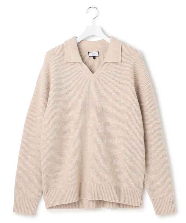 J.PRESS YORK STREET 【UNISEX】ウールカシミヤ スキッパーニットポロシャツ アイボリー系