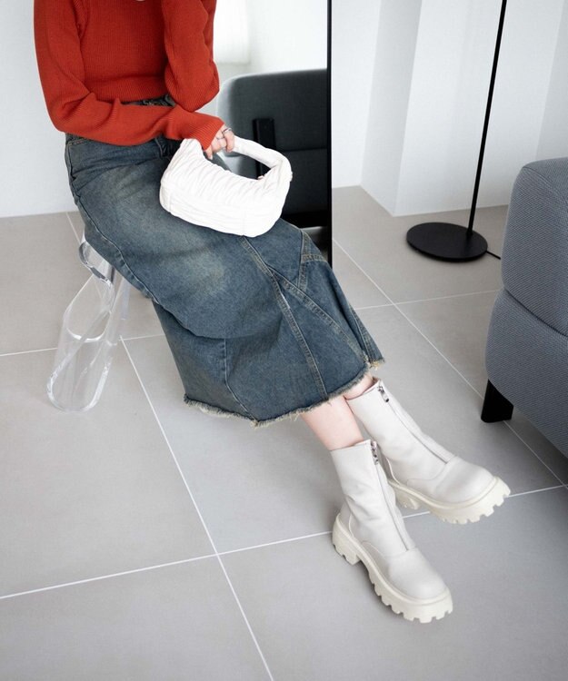 WEGO フロントZIPショートブーツ オフホワイト