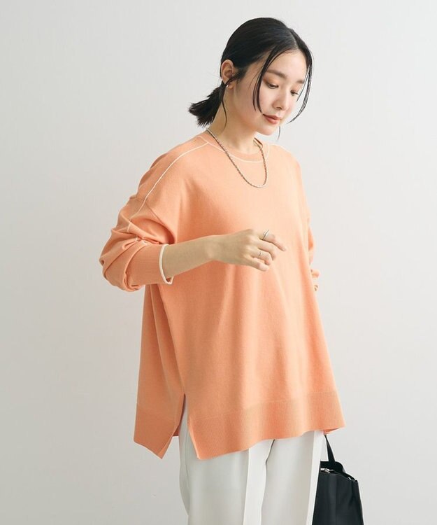 Green Parks アンチピリングライン入りニットプルオーバー Orange