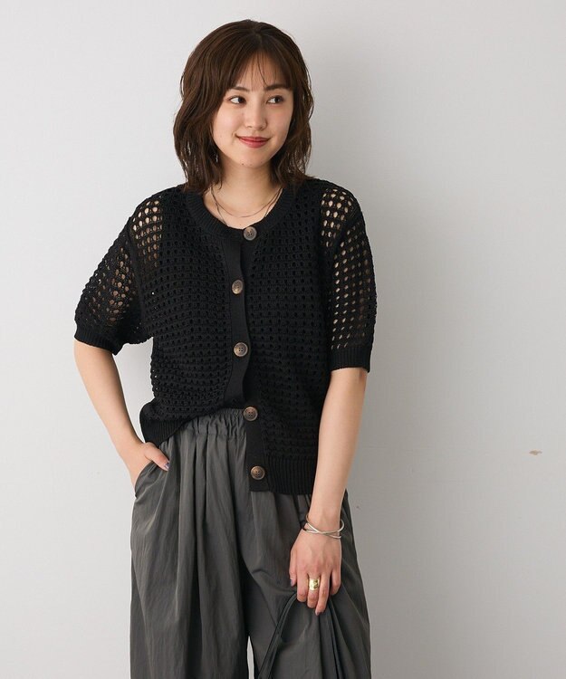 CRAFT STANDARD BOUTIQUE ハーフスリーブメッシュニットカーディガン Black