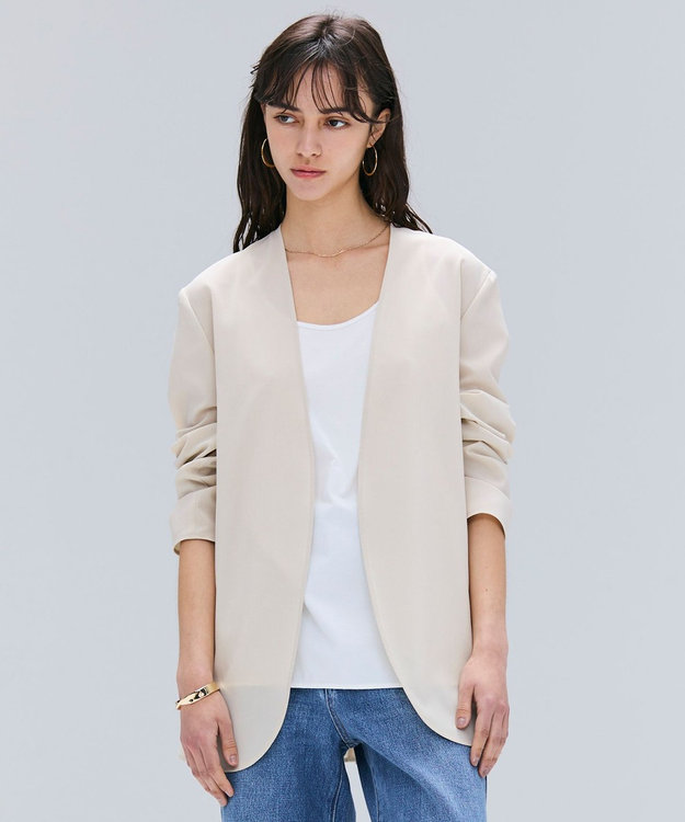 BEIGE， 【洗える/接触冷感/速乾/UVケア対応・Precious 8月号掲載】BATEAU / ボタンレスノーカラジャケット Beige
