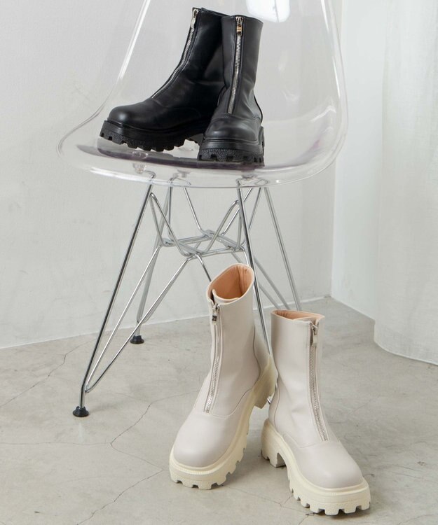 WEGO フロントZIPショートブーツ オフホワイト