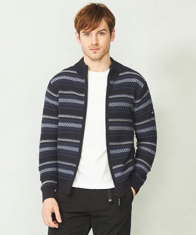 JOSEPH ABBOUD MOUNTAIN 【UNISEX】ジャガード柄 ZIPニット アウター ネイビー系7