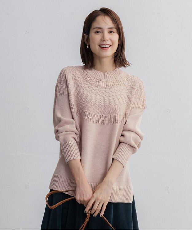 ANY 【洗える】ソフトタッチ求心ニット ペールピンク