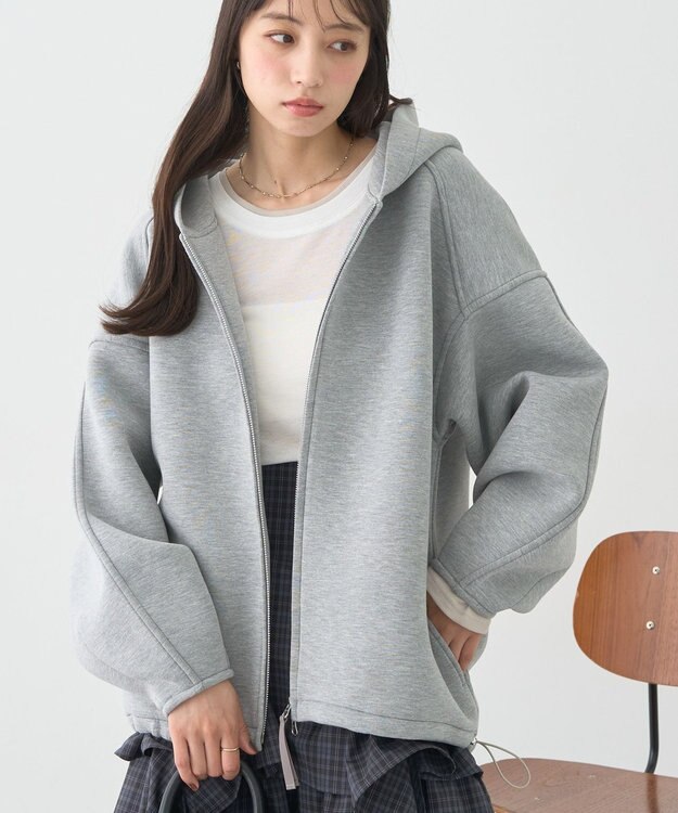 earth music&ecology 【軽量】ダンボールニットフーディーブルゾン Gray Mixture