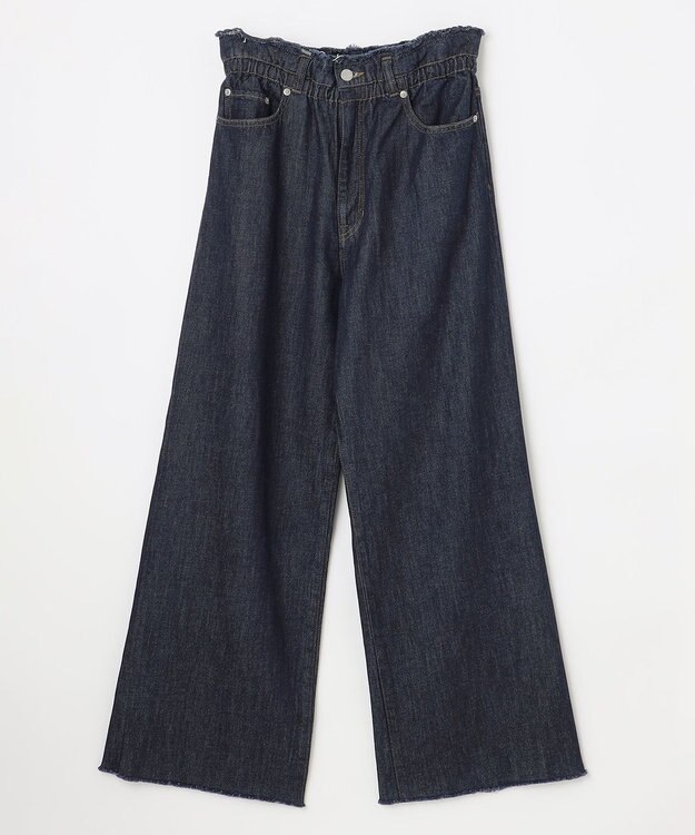 NAVE 【ReNAVE・洗える/軽量】ライトデニム ウエストギャザーパンツ ネイビー系