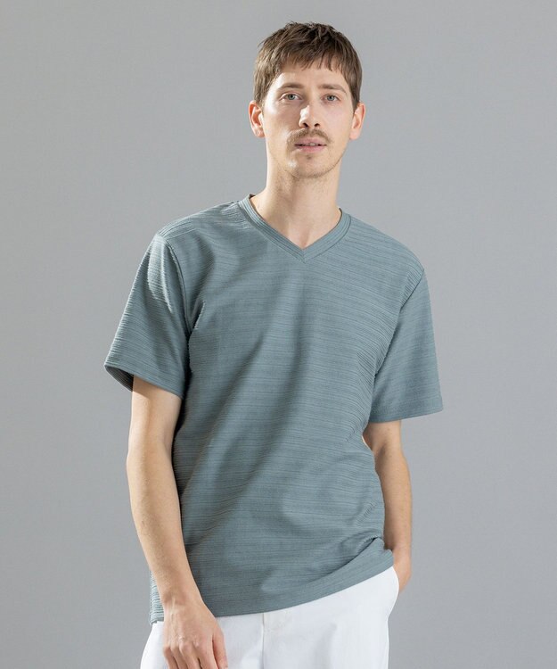 JOSEPH HOMME メランジリップル　Vネックカットソー ピーコックグリーン系