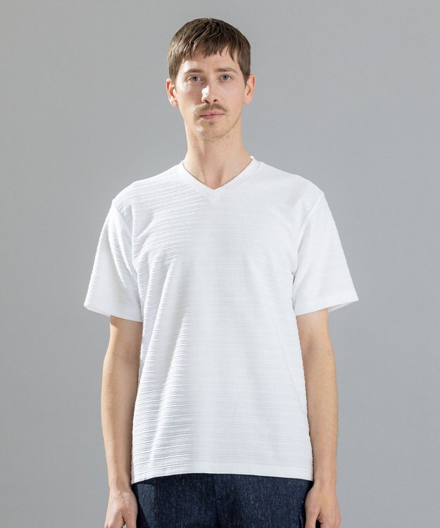 JOSEPH HOMME メランジリップル　Vネックカットソー ホワイト系