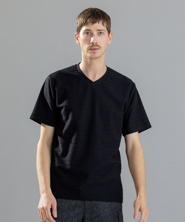 JOSEPH HOMME メランジリップル　Vネックカットソー ブラック系