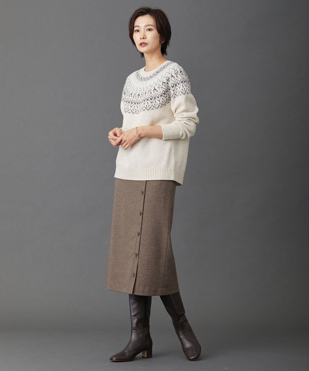 J.PRESS LADIES ドビー チェック スカート ブラウン系3