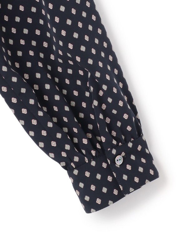 23区 【洗える】ジオメトリックパターン ボウタイ ブラウス ネイビー系