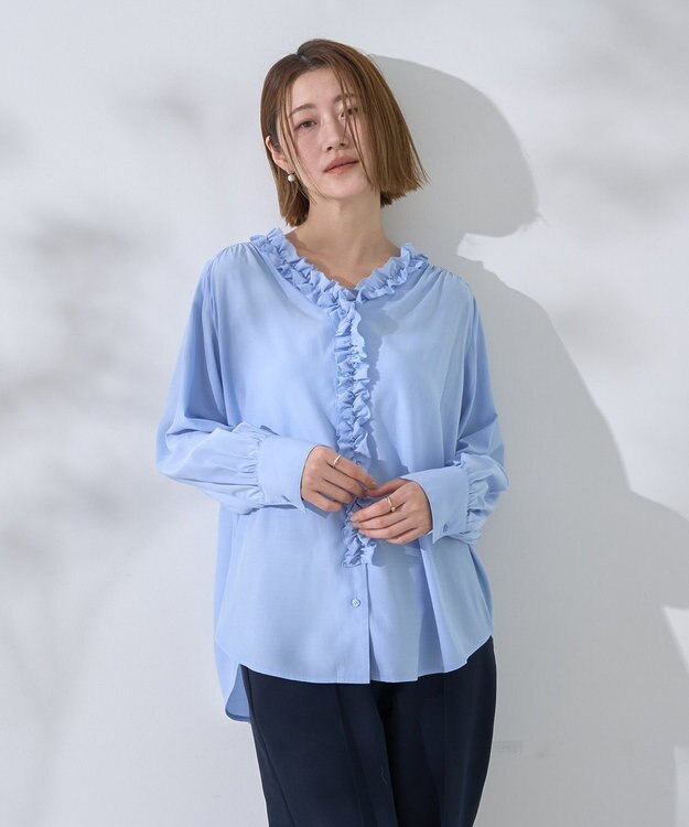 YECCA VECCA フリルVネックブラウス Blue