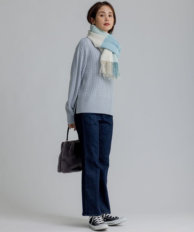 組曲 ウールマルチチェックストール サックスブルー系3