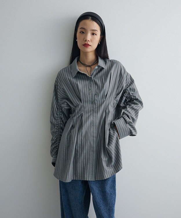 Green Parks 【WEB限定】ドロストシャーリングウエストタックシャツⅡ Charcoal Gray