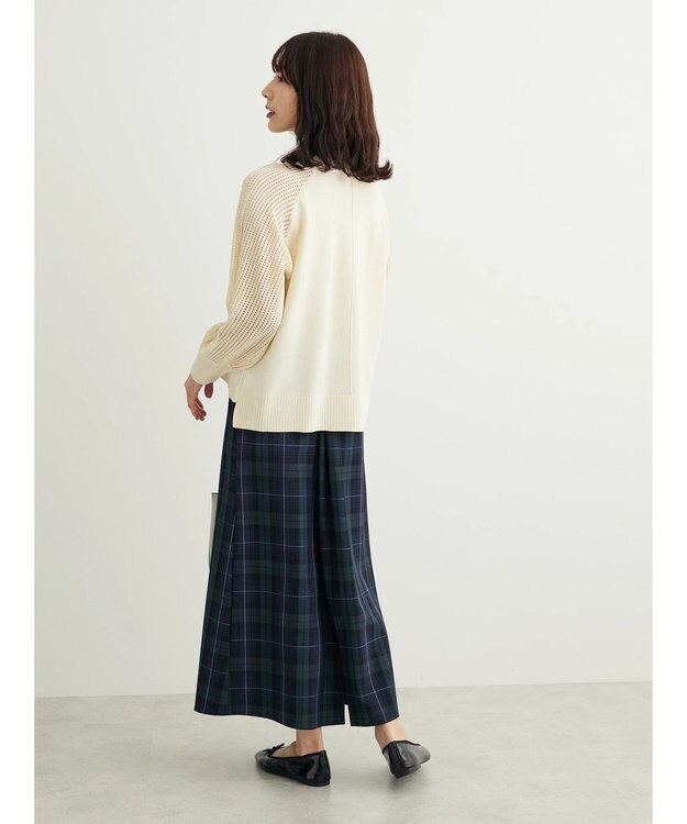 Green Parks きれいシルエットチェック裾フレアスカート Check Navy