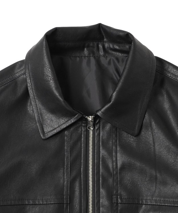 WEGO ヴィンテージライクFレザーブルゾン ブラック