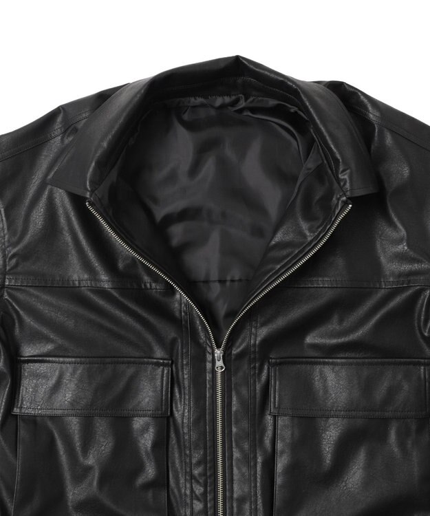 WEGO ヴィンテージライクFレザーブルゾン ブラック