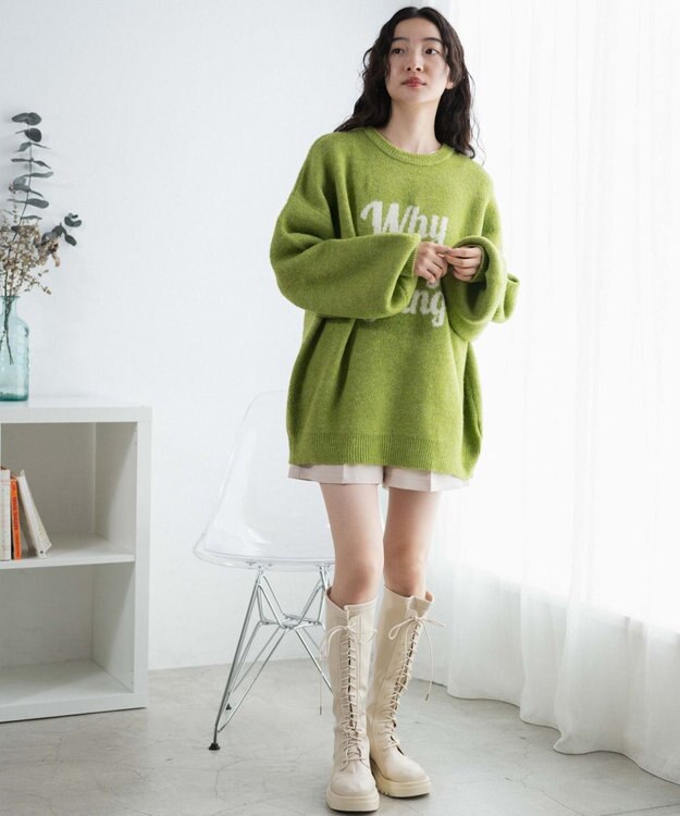 WEGO フラッフィーロゴジャガードニットプルオーバー グリーン