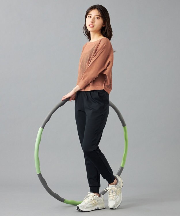 Chacott 【ノーソーイングニット】7分袖メッシュニットTシャツ キャメル