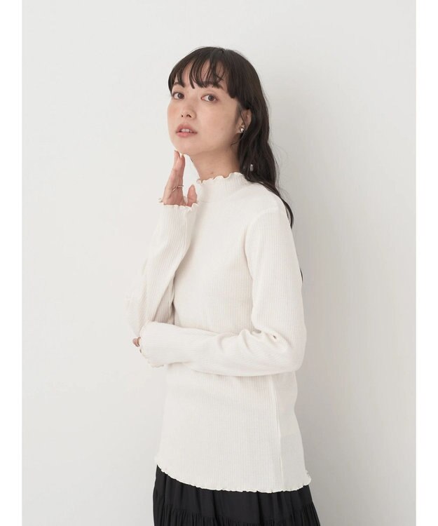 earth music&ecology チェーンリブハイネックプルオーバー Ivory