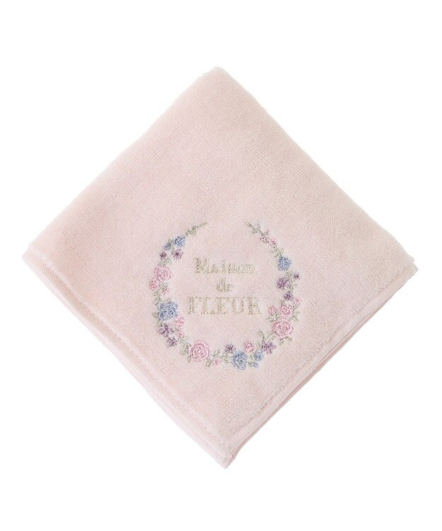 Maison de FLEUR フラワーフレーム刺繍タオルハンカチ Light Pink