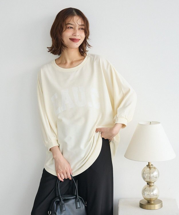 Green Parks ７分袖ミニ裏毛ドルマンロゴプルオーバー Ecru