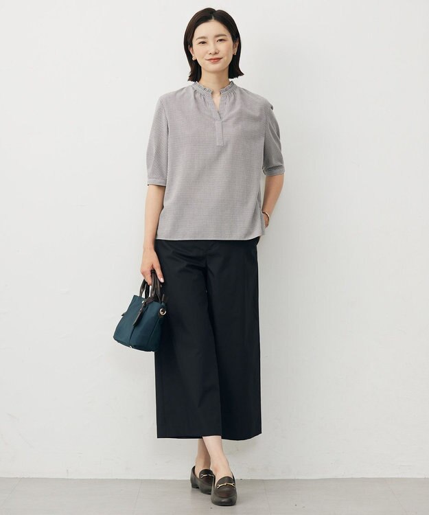 J.PRESS LADIES S 【洗える】SHEER ギンガム スキッパー ブラウス オフ×ブラック系