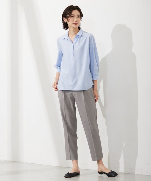 J.PRESS LADIES 【セットアップ対応・洗える・UVケア・速乾】 OXIJEWELストレッチ テーパード パンツ ライトグレー系