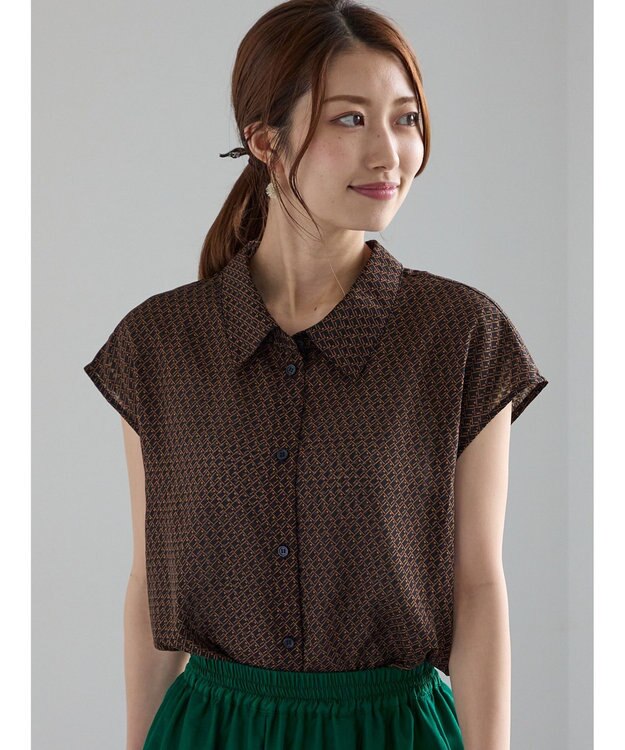 Te chichi シアサッカージオメ柄シャツブラウス ネイビー