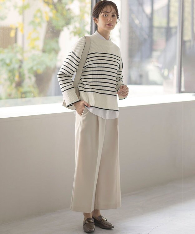 組曲 L 【WEB限定】ハイネック ゆるボーダーニット オフ×ブラック系1