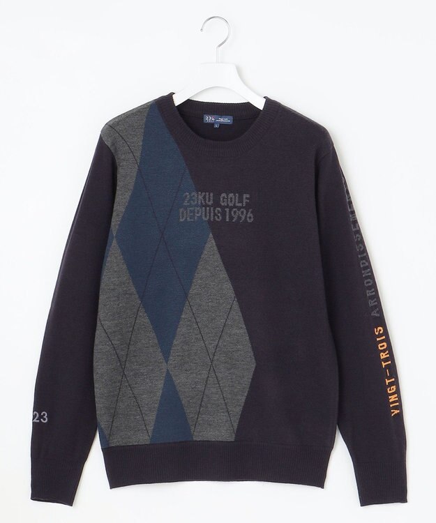 23区GOLF 【MEN】【ウォッシャブル】ウールブレンド アーガイル ニット ネイビー系5