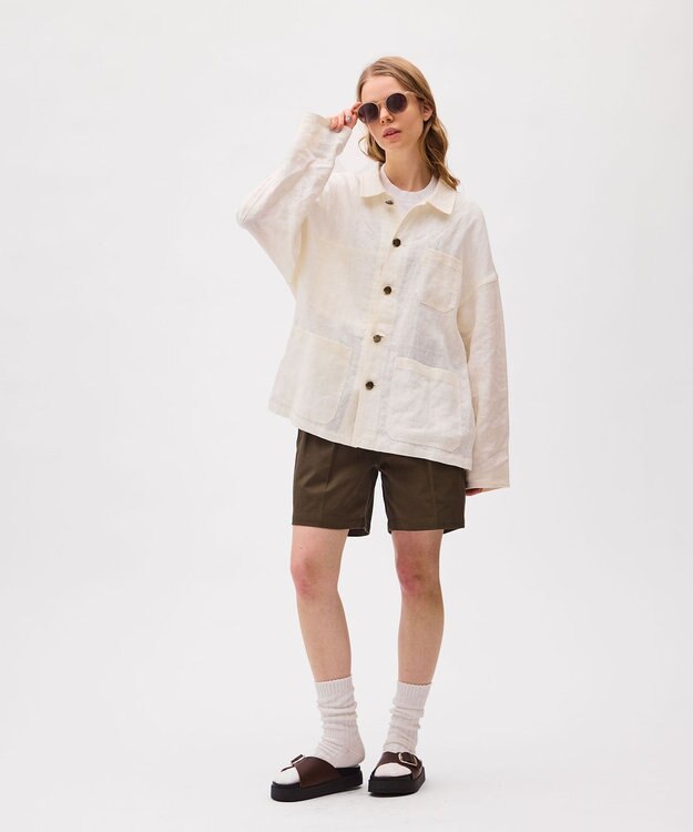LENO FRENCH WORK HEVY LINEN COVER ALL《UNISEX》 カバーオールリネンジャケット WHITE