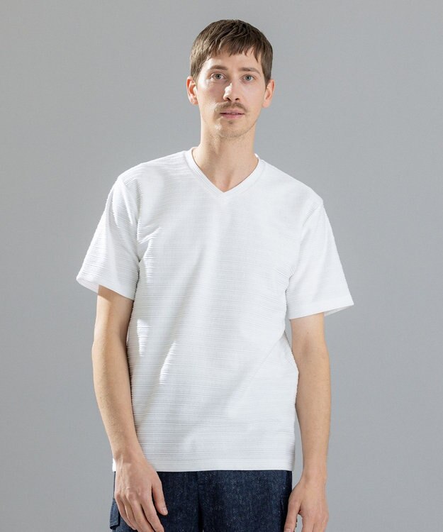 JOSEPH HOMME メランジリップル　Vネックカットソー ホワイト系