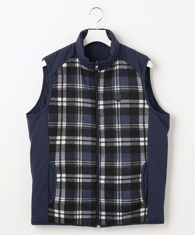 23区GOLF 【MEN】両面使える！チェック×無地 ダウンベスト ネイビー系