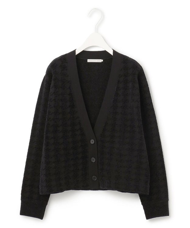 ICB L 【洗える】ハウンドトゥースパターン Vネックカーディガン ブラック系