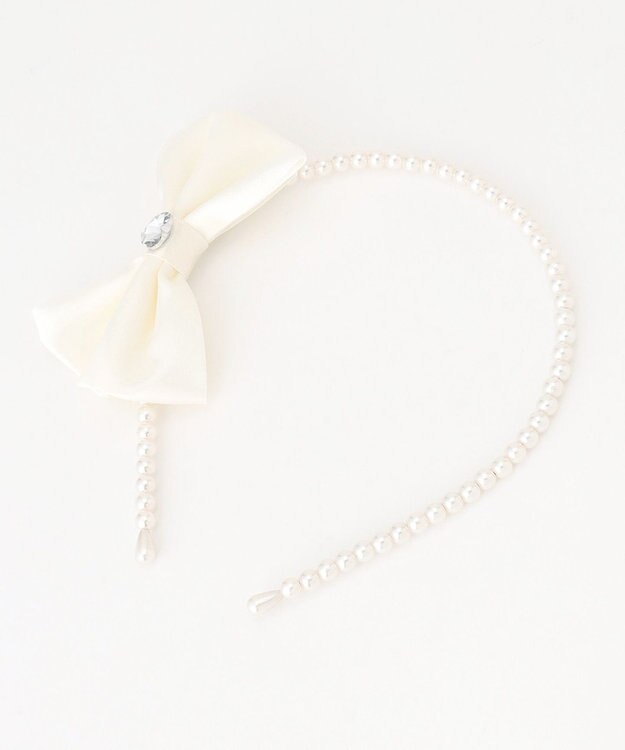 ANY KIDS サテンリボン×パール キッズカチューシャ オフホワイト