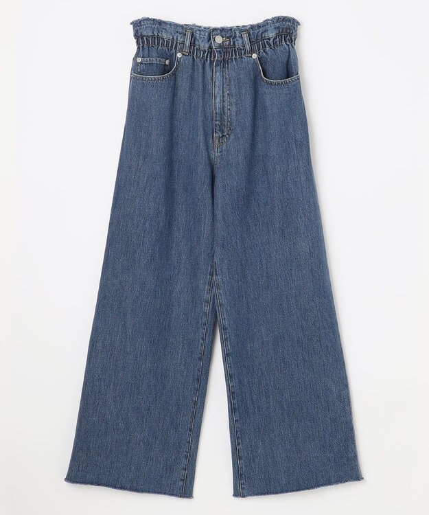 NAVE 【ReNAVE・洗える/軽量】ライトデニム ウエストギャザーパンツ ブルー系