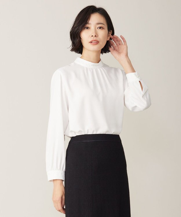 J.PRESS LADIES S 【洗える】ヌーディスバックサテン ボウタイ ブラウス ホワイト系