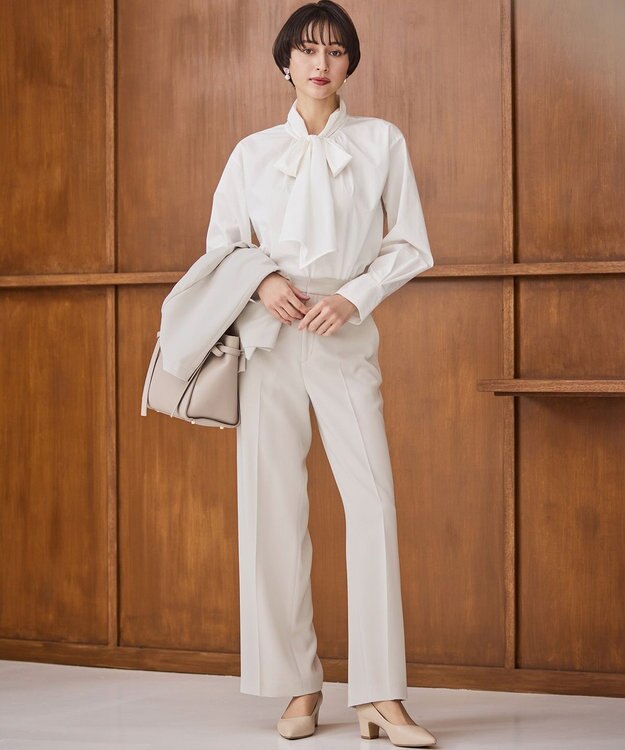 23区 L 【滝沢眞規子さん着用/Oggi掲載】ストレッチライトタイプライター 2WAY ボウタイブラウス アイボリー系