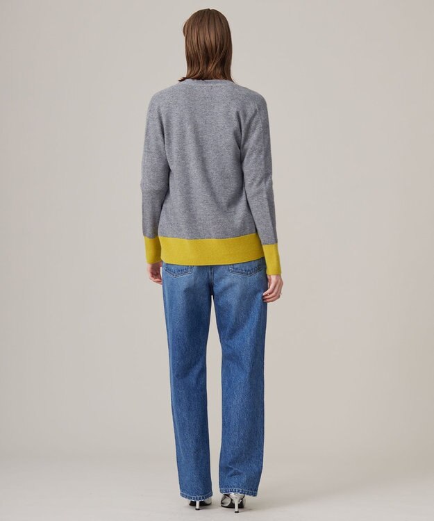 ICB L ピュアカシミヤ カーディガン ライム×ライトグレー系