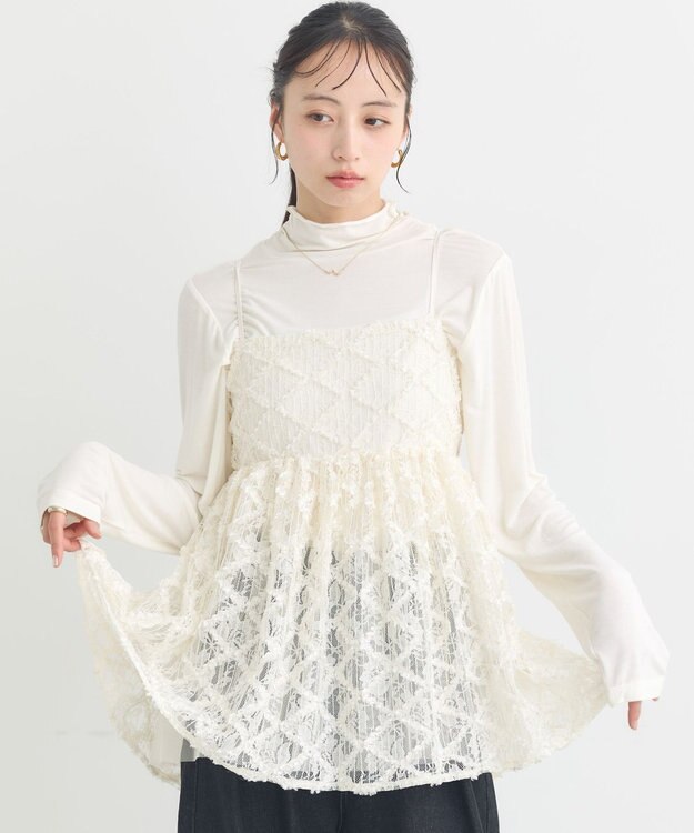 earth music&ecology 【予約】フリンジレースキャミビスチェ アイボリー