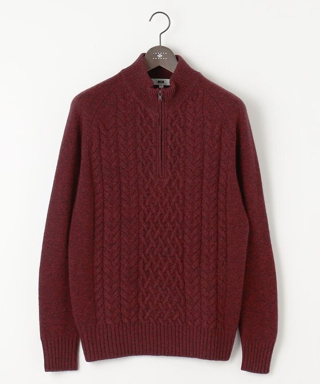 JOSEPH ABBOUD 【イタリア糸使用/軽く暖かい/多色展開】 ラムウールケーブル柄ハーフZIPプルオーバー レッド系