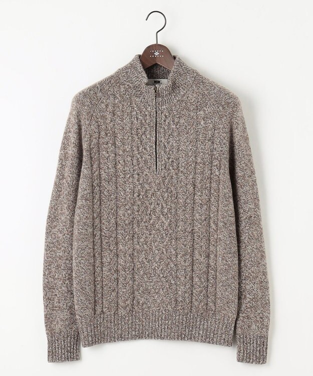 JOSEPH ABBOUD 【イタリア糸使用/軽く暖かい/多色展開】 ラムウールケーブル柄ハーフZIPプルオーバー ブラウン系