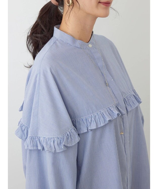 AMERICAN HOLIC フリルバンドカラーシャツ Stripe